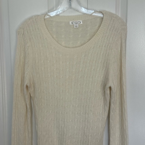 Aphorism cream angora wool blend, scoop neck knit sweater, size large - Picture 2 of 8